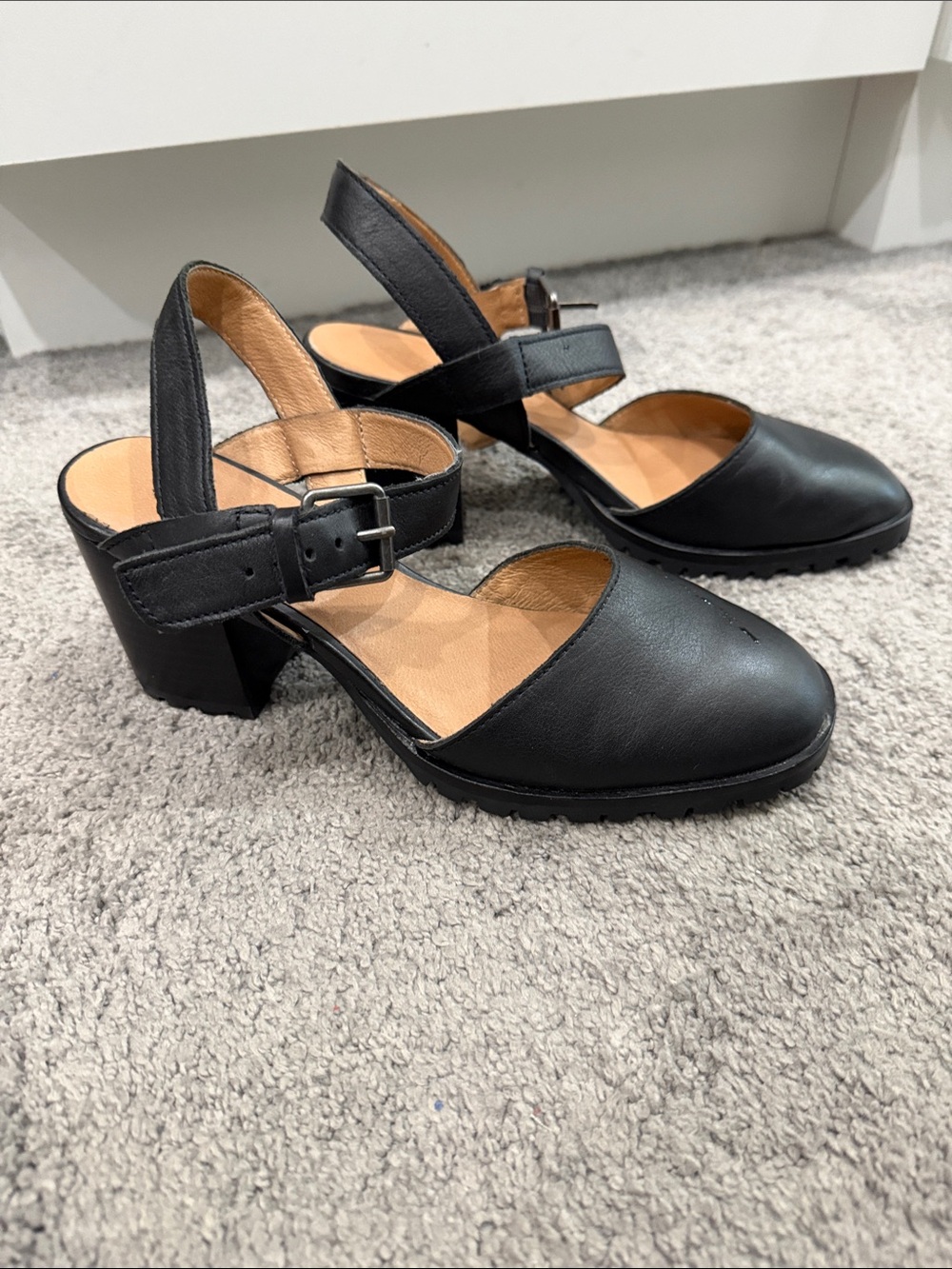 Madewell Black Leather Slingback Block Heels
